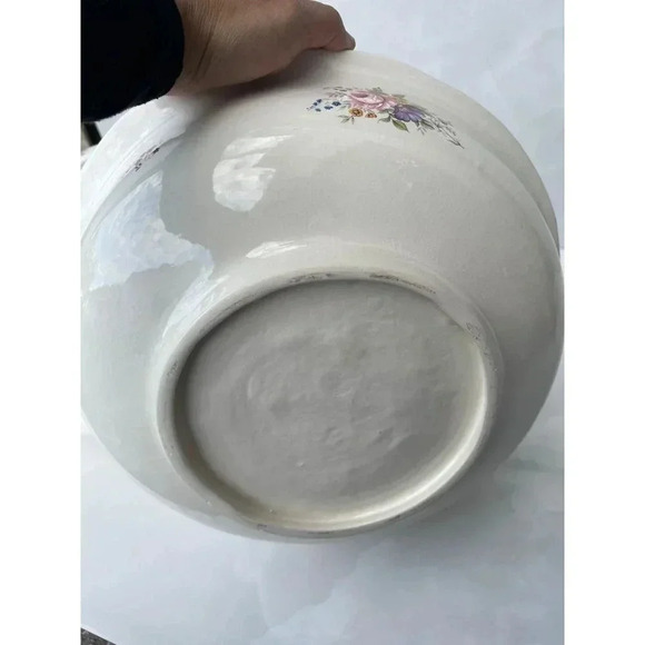 Vintage Ironstone Pitcher and Large Basin Bowl White Pink Flower - Picture 5 of 15